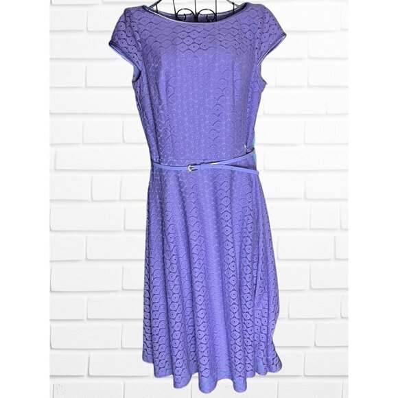 Evan Picone Black Label Women's 4 Dress Short‎ Sleeve Lace Lavender Belt Spring - Picture 1 of 8